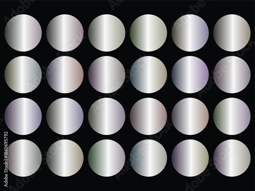 Abstract gradient metallic circles arranged in a grid pattern