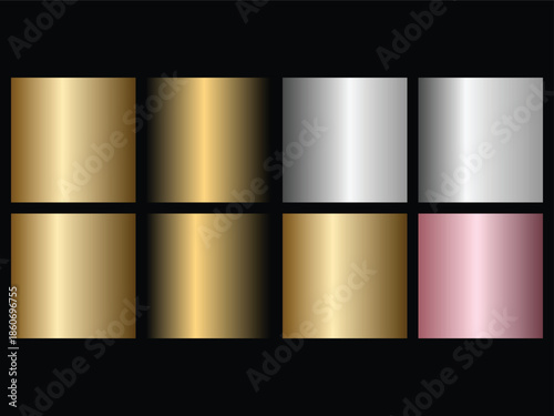 Collection of metallic gradient textures in gold silver and rose gold tones