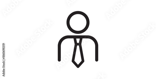 Office Worker Icon With Necktie Minimal Corporate Outline Design On White Background