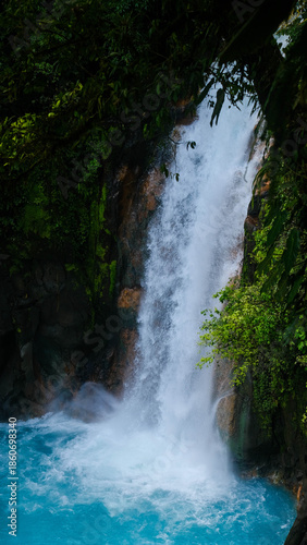 Turquoise Waterfall in a Famous Nature Reserve Near Monteverde in the Tropical Mountains of Costa Rica