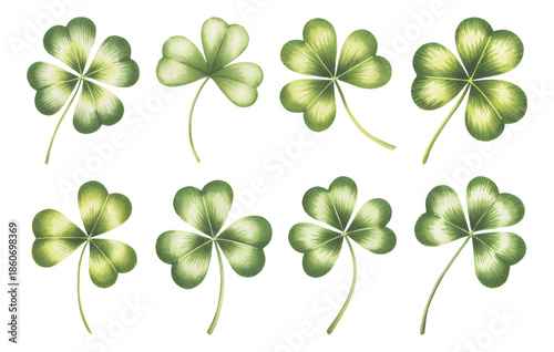 Hand painted watercolor clover leaves.