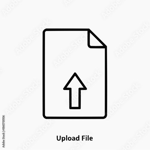Outline of document with upload arrow on white background  