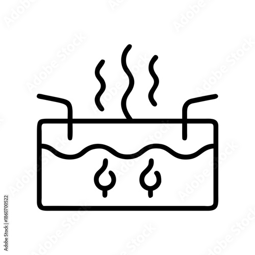 Geothermal energy icon, heating concept, minimalistic design, black and white, sustainable resource
