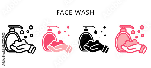 Face Wash Multi Style Icon. Mini Illustration Relate To Personal Care. Use For Modern Concept, Ui, Ux Web And App Development.