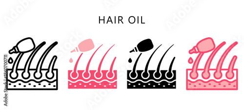 Hair Oil Multi Style Icon. Mini Illustration Relate To Personal Care. Use For Modern Concept, Ui, Ux Web And App Development.