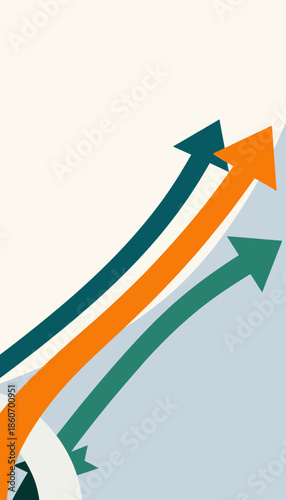 Abstract Design of Colorful Arrows Rising Upward Symbolizing Growth and Progress with a Minimalist Background and Dynamic Movement