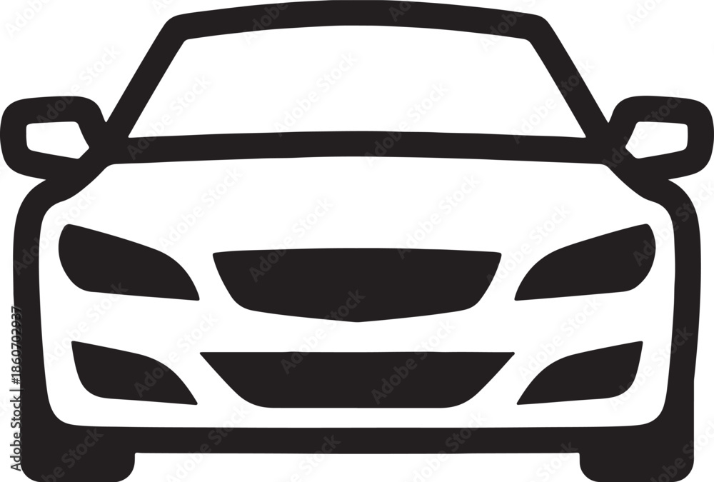 Obraz premium Black and white line of a car front view with headlights and grille also transparent background automobile