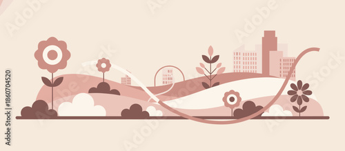 Graphic illustration of a ski lift carrying people up a snowy mountain slope surrounded by evergreen trees under a cloudy sky in a textured, hand-drawn style