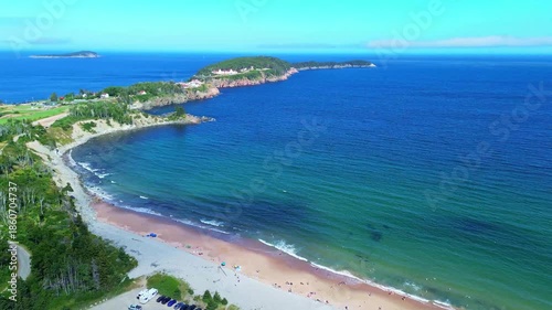 Aerial 4K View of Cape Breton Island in Summer– Cabot Trail, Highlands & Coastal Beauty, Nova Scotia, Canada	