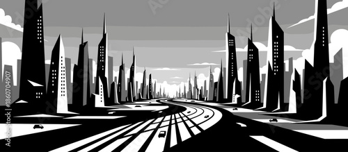 Hand-drawn comic style illustration of a scenic mountain village by a winding river, viewed from a rustic wooden boat deck with a coiled rope on a railing