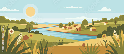 Man seen from behind holding a smoking stick stands in a vast wheat field at dusk, looking out at a distant farm in a pensive, graphic novel style illustration