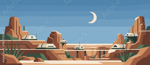 Photographer wearing a hat takes a picture of a mountain range, with the camera screen showing a recursive image in a bold comic book illustration style with halftone dots