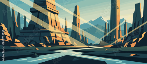 Illustrated man and woman from behind look out over a serene lake and forested hill in a peaceful, contemplative comic book style drawing with a limited color palette