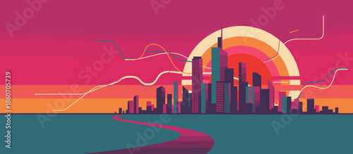 Columnar basalt rock formations rise from a swirling river in a dramatic comic book style illustration with bold lines and halftone textures for a graphic novel aesthetic