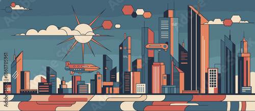 Stylized ocean waves crashing against rocks illustration in a dynamic Japanese woodblock print style with bold lines, halftone textures, and a limited color palette