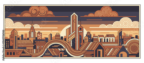 Botanical illustration of tropical plants and flowers in a vintage comic book style with bold outlines and halftone dot patterns, featuring a monstera leaf and a red flower