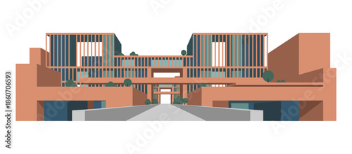 Stylized graphic illustration of a hiker silhouette standing on a mountain peak, looking over a vast, cloudy landscape with pine trees in a retro, comic book art style