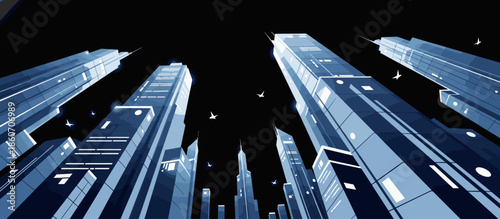 Canal boats moored along a wooden dock in a historic European city with a distant clock tower, rendered in a moody, graphic novel illustration style with a cool color palette