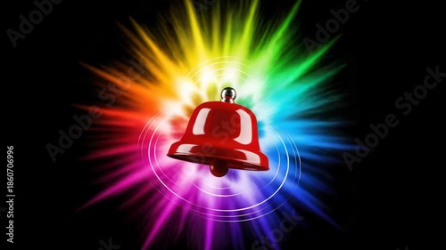 Vibrant Red Bells Bursting with Rainbow Energy and Dynamic Light Effects for Announcements and