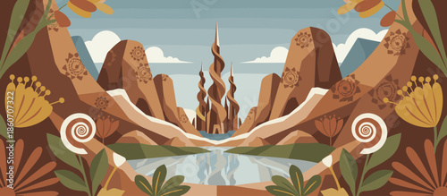 Hand-drawn architectural illustration of a building with multiple staircases and terracotta walls, depicted in a minimalist, graphic style from an isometric perspective with clean lines