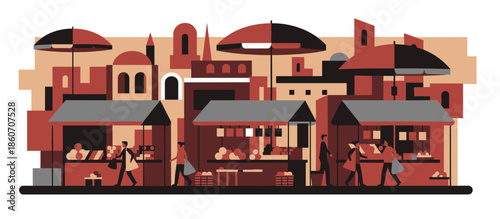 Young man with a mustache working on his laptop while relaxing comfortably on a green sofa in his home, depicted in a cool retro comic book illustration style