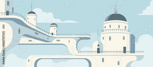 Young woman with an afro hairstyle sits on a wooden crate at an urban farmers' market stall in a retro comic book illustration style with a city skyline