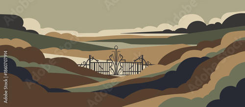 Athletic woman in sportswear taking a break against a weathered stone pillar surrounded by lush tropical foliage in a modern, minimalist hand-drawn illustration