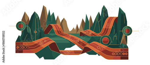 Stylized trumpet flower illustration with a ribbon tied around its stem in a vintage, minimalist style with muted colors and speckle details for a modern botanical design