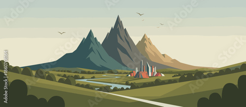 Vintage comic book style illustration of a picturesque European city canal with people enjoying boat rides past historic gabled houses and an arched stone bridge in a retro color palette