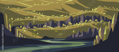 Illustrated old stone house on a pier by the sea with empty sun loungers, depicted in a vintage graphic novel style with a serene and nostalgic summer holiday mood