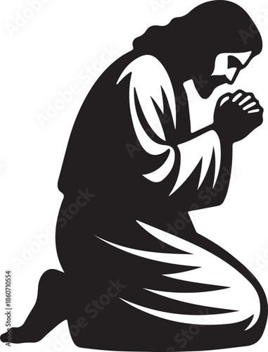 Jesus Christ Praying Spray Paint Stencil EPS Vector for T-Shirt, Logo, Print, and Web Design