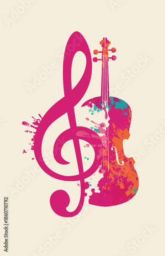Vector logo, or banner for a classical music with violin and treble clef. Suitable for flyer, invitation, poster, cover, icon, design element, advertising, music festival. No ai