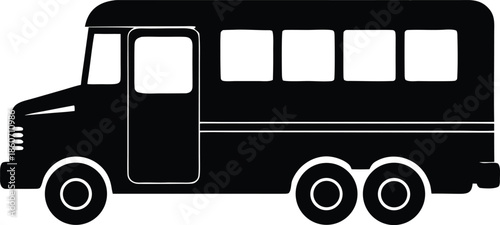 Black silhouette small shuttle bus, Generic passenger transport vehicle symbol