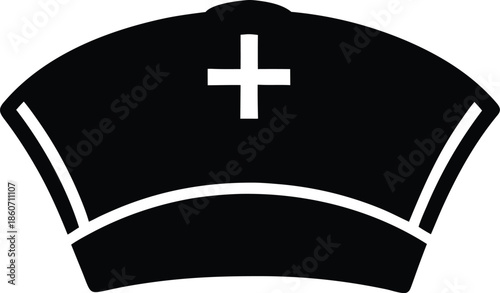 Classic nurse cap with cross symbol, Traditional medical uniform hat icon