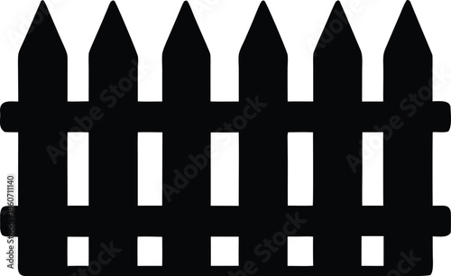 Classic Picket Fence Silhouette Graphic, Basic Wooden Barrier Outline Drawing