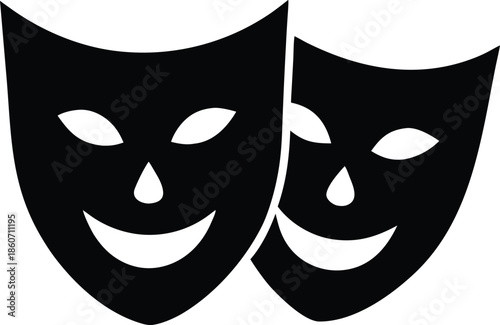 Comedy drama masks icon, Theatrical performance symbol art