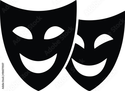 Smiling theatrical comedy masks icon, Happy acting performance symbol illustration