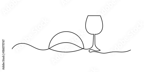 Continuous one line drawing of Wine and bread. Communion. Vector