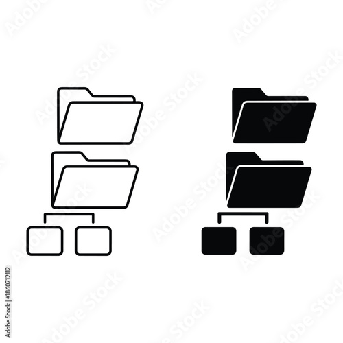 Black and white folder and file with hierarchical structure