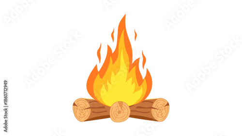 Burning campfire with logs for outdoor camping atmosphere