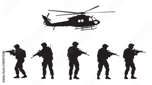 Military Helicopter and Soldiers Silhouette Collection