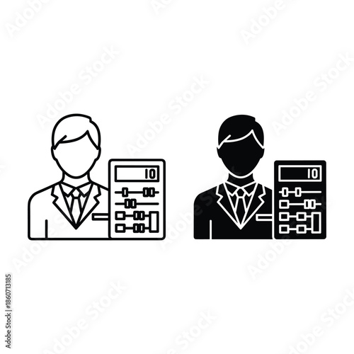 Two businessmen with control panels businessman black and white