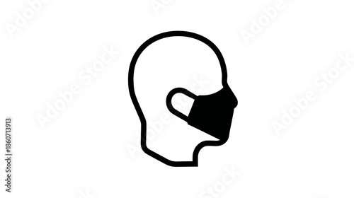Profile icon of a human head wearing a protective face mask, symbolizing health, safety, disease prevention, and public health