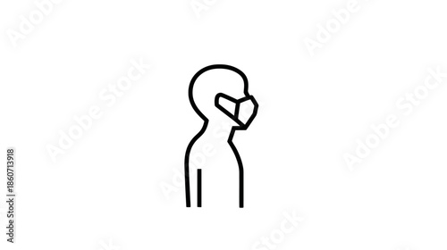 Simple line art icon of a person wearing a face mask in profile, representing health protection, safety, and social distancing.