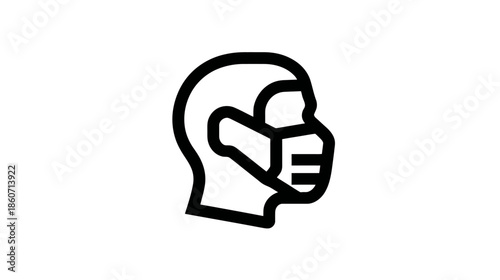 Protective face mask icon for health, safety, and pollution prevention. Minimalist line art symbol for medical and public safety.