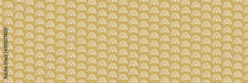Seamless boho baby pattern with rainbows. Cute gold childish vector background perfect for nursery prints, textiles, wrapping paper, stationery, and adorable kids room designs.