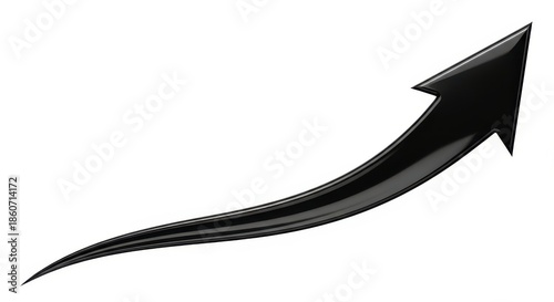 Dynamic and sleek black arrow graphic soaring upwards with a graceful curve, powerfully symbolizing progress, growth, and forward momentum in business, technology, and success metrics