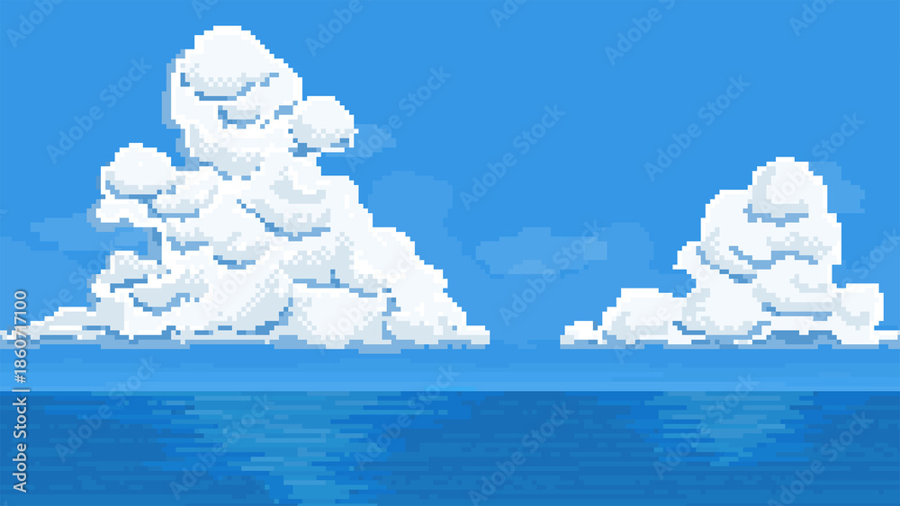 Φωτογραφία Iridocumulus clouds floating over the sea-Pixel art of the sea with cumulonimbus