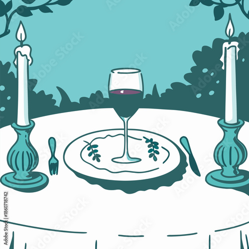 Candlelight Dinner with Red Wine Glass