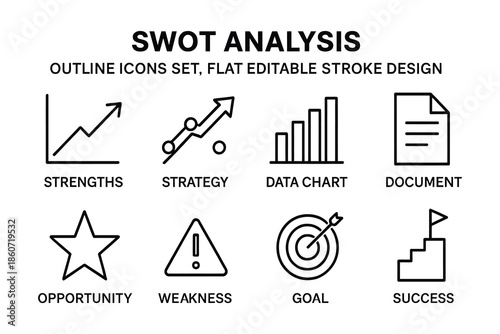 SWOT Analysis Outline Icons Set Flat Editable Stroke Design